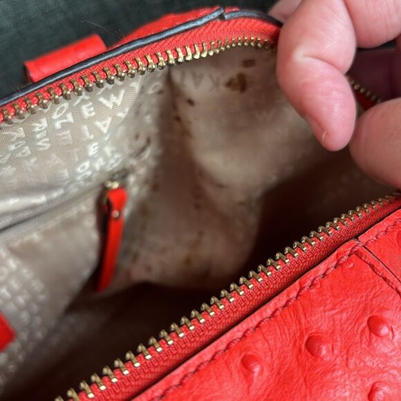 Kate Spade Neon Orange shoulder handle bag purse ostrich print - some wear read! - Picture 13 of 16